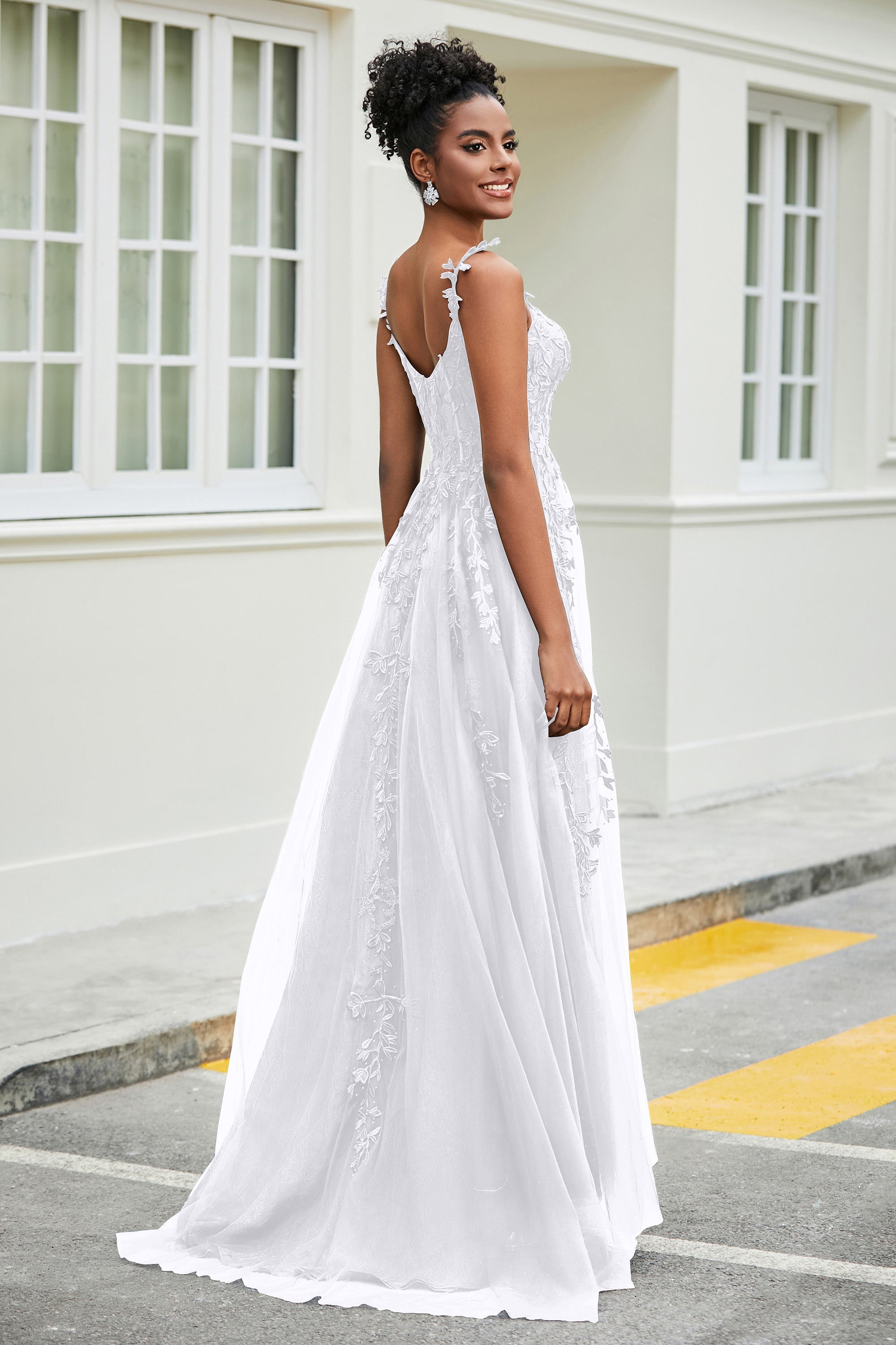 A-Linie Tüll Ballkleid mit Applikationen und Schleppe, mit Schlitz, formelle Abendkleider