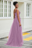 A-Linie Tüll Ballkleid mit Applikationen und Schleppe, mit Schlitz, formelle Abendkleider