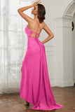 Rhinestone Lace Up Sheath Jersey Formal Evening Mermaid Dress With Slit Prom Party Dress