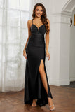 Rhinestone Lace Up Sheath Jersey Formal Evening Mermaid Dress With Slit Prom Party Dress