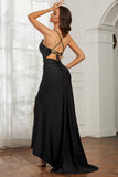 Rhinestone Lace Up Sheath Jersey Formal Evening Mermaid Dress With Slit Prom Party Dress