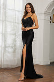 Rhinestone Lace Up Sheath Jersey Formal Evening Mermaid Dress With Slit Prom Party Dress
