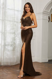 Rhinestone Lace Up Sheath Jersey Formal Evening Mermaid Dress With Slit Prom Party Dress