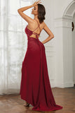 Rhinestone Lace Up Sheath Jersey Formal Evening Mermaid Dress With Slit Prom Party Dress