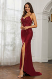 Rhinestone Lace Up Sheath Jersey Formal Evening Mermaid Dress With Slit Prom Party Dress