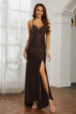 Rhinestone Lace Up Sheath Jersey Formal Evening Mermaid Dress With Slit Prom Party Dress
