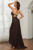 Rhinestone Lace Up Sheath Jersey Formal Evening Mermaid Dress With Slit Prom Party Dress