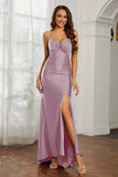 Rhinestone Lace Up Sheath Jersey Formal Evening Mermaid Dress With Slit Prom Party Dress