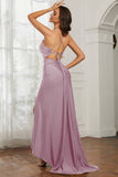 Rhinestone Lace Up Sheath Jersey Formal Evening Mermaid Dress With Slit Prom Party Dress