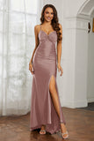 Rhinestone Lace Up Sheath Jersey Formal Evening Mermaid Dress With Slit Prom Party Dress