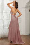 Rhinestone Lace Up Sheath Jersey Formal Evening Mermaid Dress With Slit Prom Party Dress