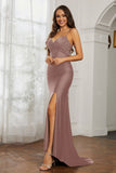 Rhinestone Lace Up Sheath Jersey Formal Evening Mermaid Dress With Slit Prom Party Dress