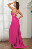 Rhinestone Lace Up Sheath Jersey Formal Evening Mermaid Dress With Slit Prom Party Dress