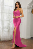 Rhinestone Lace Up Sheath Jersey Formal Evening Mermaid Dress With Slit Prom Party Dress