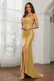 Rhinestone Lace Up Sheath Jersey Formal Evening Mermaid Dress With Slit Prom Party Dress
