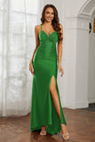 Rhinestone Lace Up Sheath Jersey Formal Evening Mermaid Dress With Slit Prom Party Dress