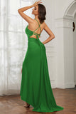 Rhinestone Lace Up Sheath Jersey Formal Evening Mermaid Dress With Slit Prom Party Dress