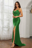 Rhinestone Lace Up Sheath Jersey Formal Evening Mermaid Dress With Slit Prom Party Dress