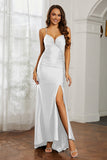 Rhinestone Lace Up Sheath Jersey Formal Evening Mermaid Dress With Slit Prom Party Dress