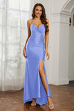 Rhinestone Lace Up Sheath Jersey Formal Evening Mermaid Dress With Slit Prom Party Dress