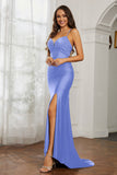 Rhinestone Lace Up Sheath Jersey Formal Evening Mermaid Dress With Slit Prom Party Dress