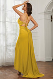Rhinestone Lace Up Sheath Jersey Formal Evening Mermaid Dress With Slit Prom Party Dress