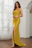 Rhinestone Lace Up Sheath Jersey Formal Evening Mermaid Dress With Slit Prom Party Dress