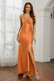 Rhinestone Lace Up Sheath Jersey Formal Evening Mermaid Dress With Slit Prom Party Dress