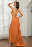 Rhinestone Lace Up Sheath Jersey Formal Evening Mermaid Dress With Slit Prom Party Dress
