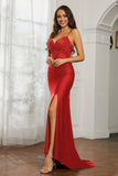 Rhinestone Lace Up Sheath Jersey Formal Evening Mermaid Dress With Slit Prom Party Dress