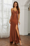 Rhinestone Lace Up Sheath Jersey Formal Evening Mermaid Dress With Slit Prom Party Dress