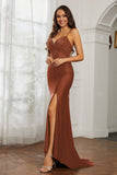 Rhinestone Lace Up Sheath Jersey Formal Evening Mermaid Dress With Slit Prom Party Dress