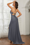 Rhinestone Lace Up Sheath Jersey Formal Evening Mermaid Dress With Slit Prom Party Dress