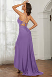 Rhinestone Lace Up Sheath Jersey Formal Evening Mermaid Dress With Slit Prom Party Dress