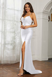 Rhinestone Lace Up Sheath Jersey Formal Evening Mermaid Dress With Slit Prom Party Dress