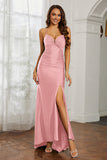 Rhinestone Lace Up Sheath Jersey Formal Evening Mermaid Dress With Slit Prom Party Dress