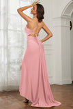 Rhinestone Lace Up Sheath Jersey Formal Evening Mermaid Dress With Slit Prom Party Dress