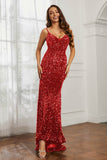 Sequins Mermaid Sweep Train Formal Evening Dress With Open Back Prom Party Gowns