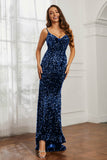 Sequins Mermaid Sweep Train Formal Evening Dress With Open Back Prom Party Gowns