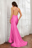 Spaghetti Straps Applique Mermaid Satin Sweep Train Formal Evening Gown Prom Party Dresses