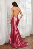 Spaghetti Straps Applique Mermaid Satin Sweep Train Formal Evening Gown Prom Party Dresses