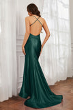 Spaghetti Straps Applique Mermaid Satin Sweep Train Formal Evening Gown Prom Party Dresses