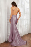 Spaghetti Straps Applique Mermaid Satin Sweep Train Formal Evening Gown Prom Party Dresses