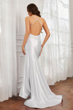 Spaghetti Straps Applique Mermaid Satin Sweep Train Formal Evening Gown Prom Party Dresses