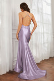 Spaghetti Straps Applique Mermaid Satin Sweep Train Formal Evening Gown Prom Party Dresses