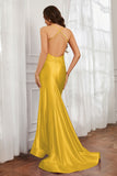 Spaghetti Straps Applique Mermaid Satin Sweep Train Formal Evening Gown Prom Party Dresses