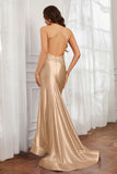 Spaghetti Straps Applique Mermaid Satin Sweep Train Formal Evening Gown Prom Party Dresses