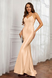 Spaghetti Straps Applique Mermaid Satin Sweep Train Formal Evening Gown Prom Party Dresses