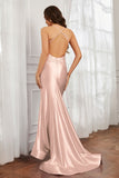 Spaghetti Straps Applique Mermaid Satin Sweep Train Formal Evening Gown Prom Party Dresses