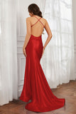 Spaghetti Straps Applique Mermaid Satin Sweep Train Formal Evening Gown Prom Party Dresses
